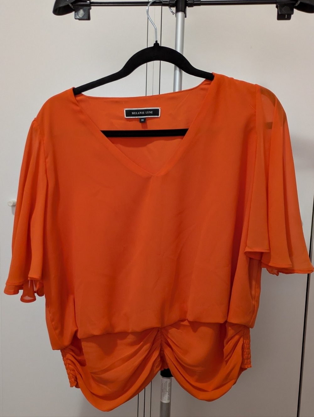 Melanie Lyne Women's Orange V-Neck Chiffon Blouse